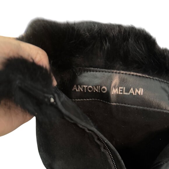 Antonio Melani Rabbit Fur Black Suede Leather Heel Boots Women's Shoes, Size 6M - Picture 6 of 8
